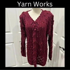 Vintage Yarnworks 80s hand knit sweater, shoulder pads, knitted embellished